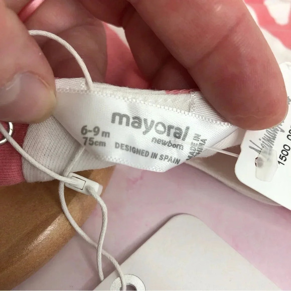 NWT Mayoral dress short sleeve pink and white stripes size 6-9 months - Picture 4 of 9